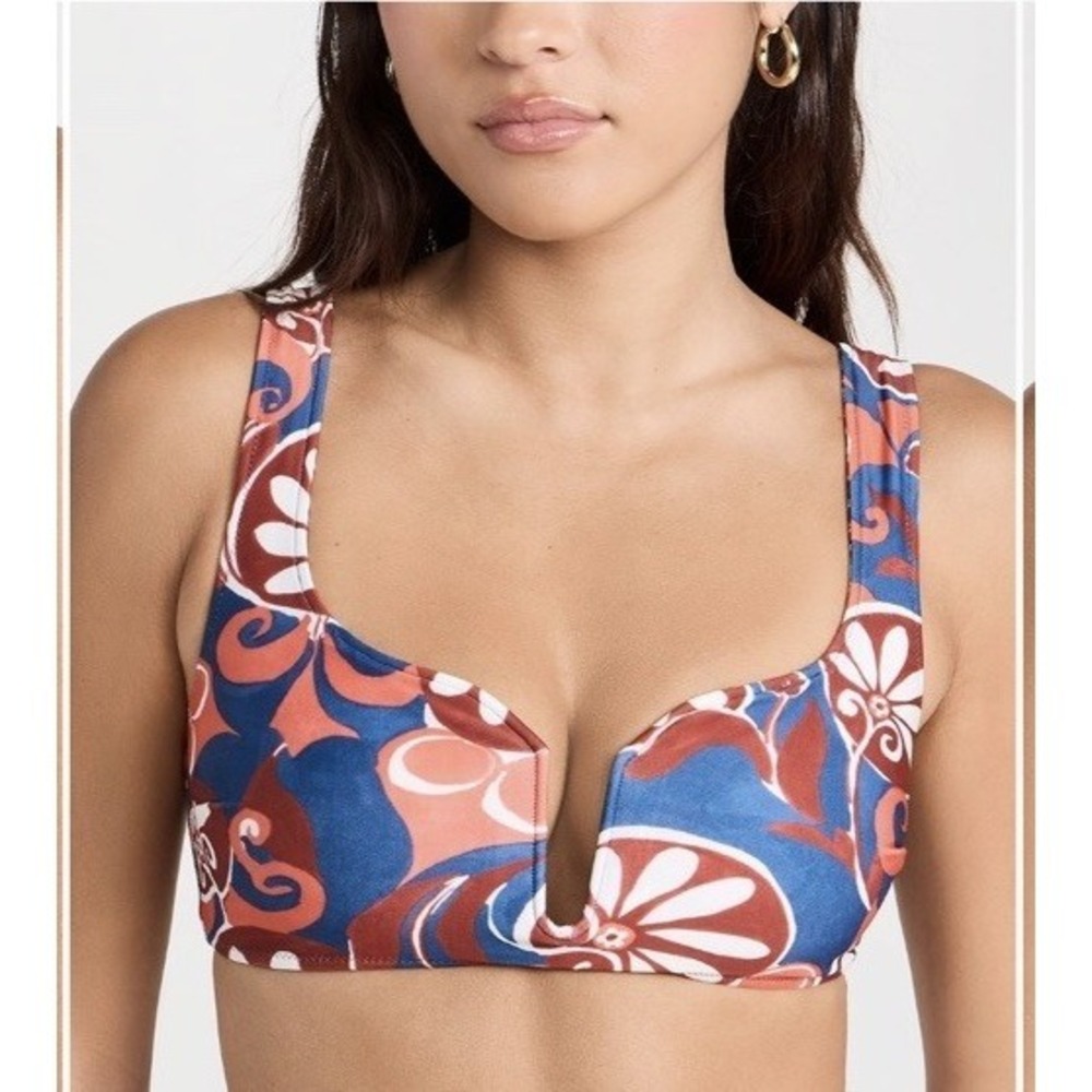 La DoubleJ Women Size XS Barbarella Reversible Bikini Top Navy Moonflower Lycra